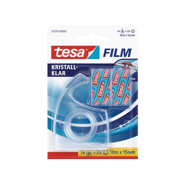 Dispenzor na lepiacu pásku, ručný, TESA + 2 ks 15mm x 10 m lepiacej pásky