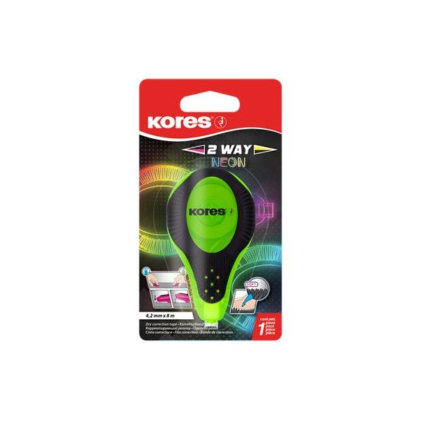 Korekčný roller, 4,2 mm x 8 m, KORES "2WAY Neon", rôzne farby