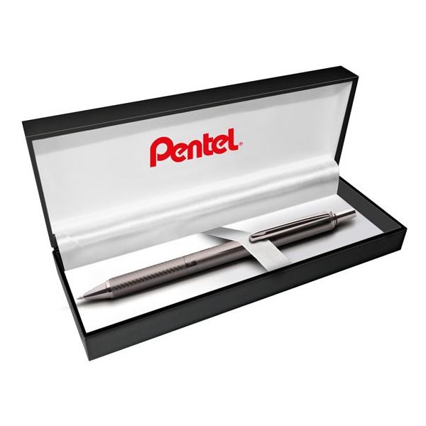 Gélové pero, 0,35 mm, stláčací mechanizmus, telo pera: antracitová, PENTEL "EnerGel BL-407" modrá