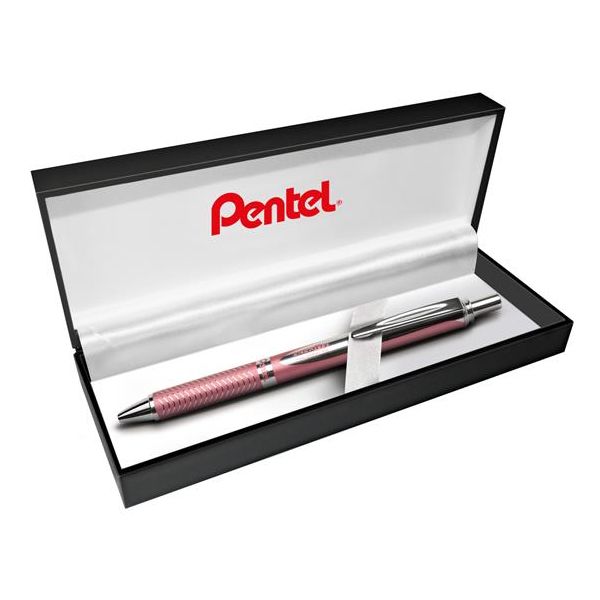 Gélové pero, 0,35 mm, stláčací mechanizmus, telo pera: ružová, PENTEL "EnerGel BL-407" modrá