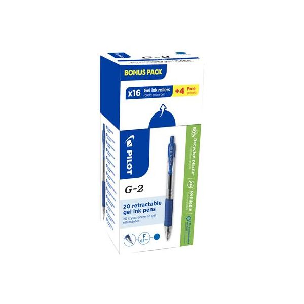 Gélové pero, 0,25 mm, stláčací mechanizmus, PILOT "G-2, Bonus Pack", modrá