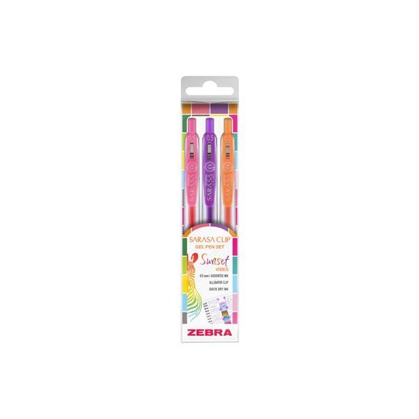 Sada gélových pier, 0,25 mm, s tlačidlom, ZEBRA „Sarasa Clip Sunset“, 3 rôzne farby