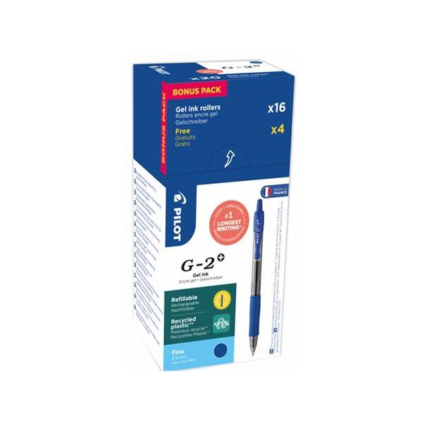 Gélové pero, 0,32 mm, stláčací mechanizmus, PILOT "G-2", 20 ks, modré