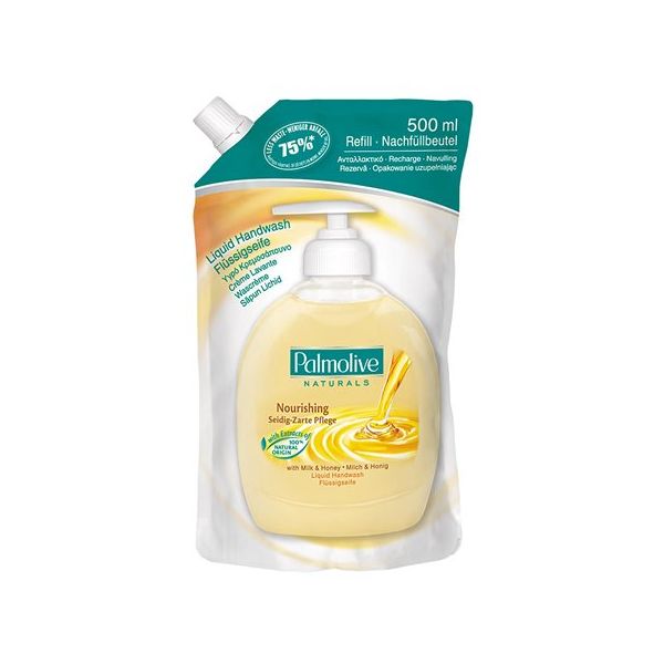 Tekuté mydlo, náhradná náplň, 0,5 l, PALMOLIVE Nourishing "Milk and Honey"