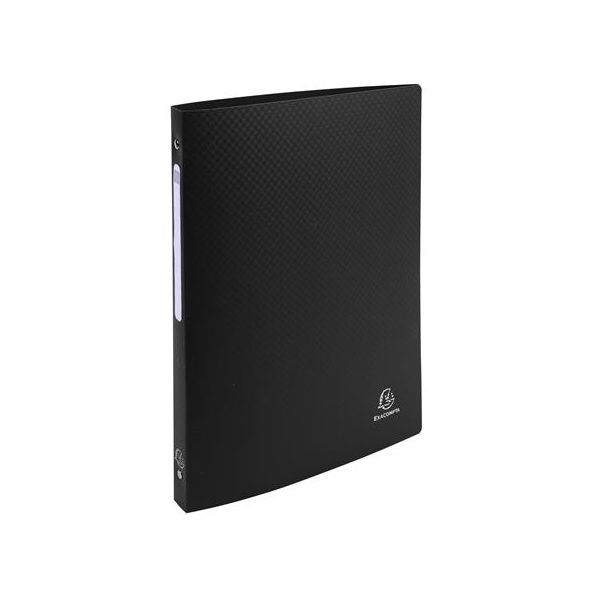 Krúžkový šanón, 4 krúžky, 20 mm, A4, PP, so štítkom, EXACOMPTA, čierny