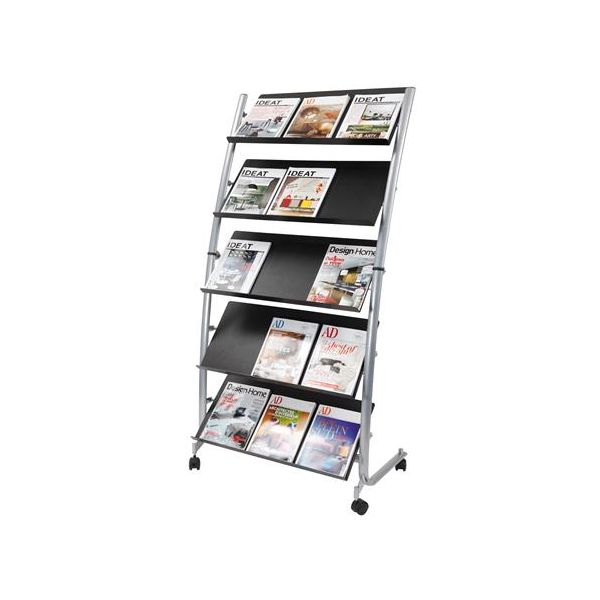 Stojan na katalógy, mobilný, 5 priečinkov, ALBA, sivý/čierny