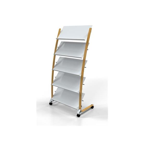 Držiak na katalógy, mobilný, 5x3 priehradky, ALBA, drevo/biela