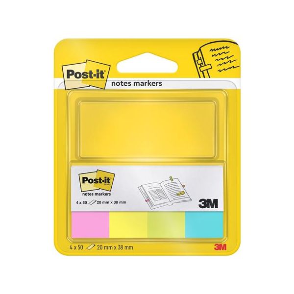 Záložka, papierová, 4x50 listov, 20x38 mm, 3M POSTIT, neónové farby