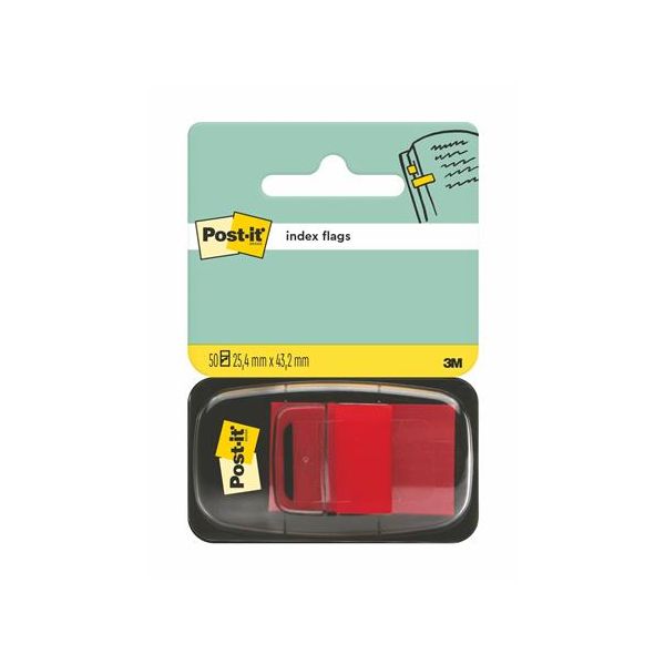 Záložka, plastová, 50 listov, 25x43 mm, 3M POSTIT, červená