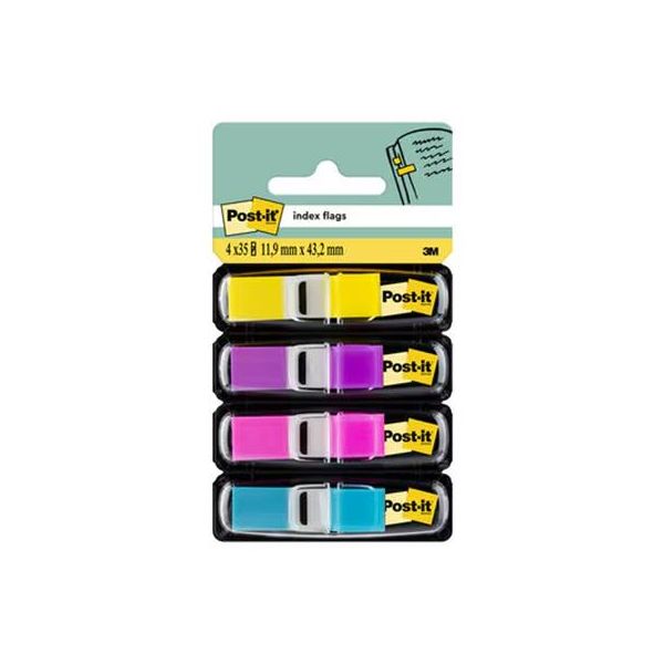 Záložka, plastová, 4x35 záložiek, 12x43 mm, 3M POSTIT, mix farieb
