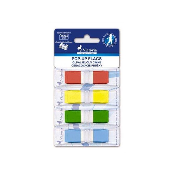 Záložky, plastové, 4x36 záložiek, 43x12,5 mm, VICTORIA OFFICE, mix farieb