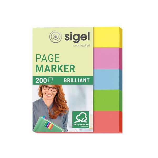 Záložky, papierové, 5x40 záložiek, 12x50 mm, SIGEL "Brilliant Mini", mix farieb