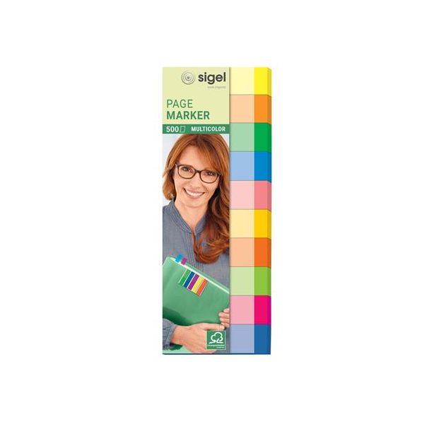 Záložky, papierové, 10x50 záložiek, 15x50 mm, SIGEL "Multicolor", mix farieb