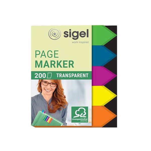 Záložky, plastové, 5x40 záložiek, 12x45 mm, SIGEL "Šípky", mix farieb