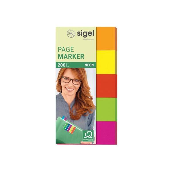 Záložky, papierové, 5x40 záložiek, 20x50 mm, SIGEL "Neon", mix farieb