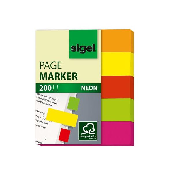 Záložky, papierové,  5x40 záložiek, 12x50 mm, SIGEL "Neon Mini", mix farieb