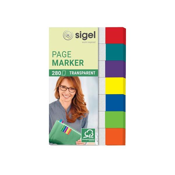 Záložky, plastové, 7x40 záložiek, 12x50 mm, SIGEL "Clear Mini", mix farieb