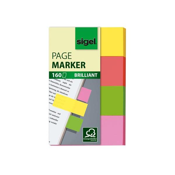 Záložka, papierová, 4x40 listov, 15x50 mm, SIGEL "Brilliant", mix farieb