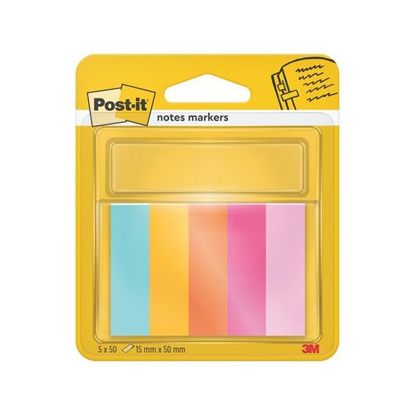 Záložka, papierová, 5x50 listov, 15x50 mm, 3M POSTIT, "Beachside"