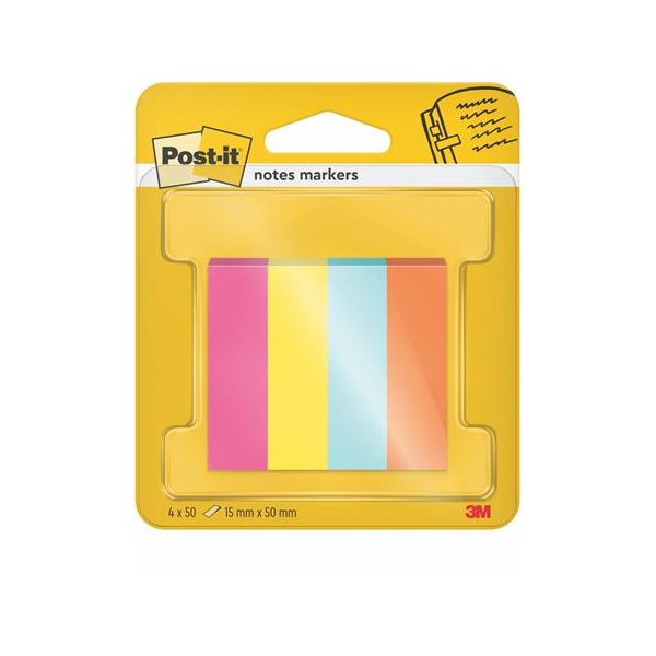 Záložka, papierová, 4x50 listov, 15x50 mm, 3M POSTIT "Poptimistic", rôzne farby