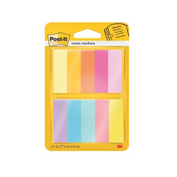 Záložka, papierová, 10x50 listov, 15x50 mm, 3M POSTIT, rôzne farby