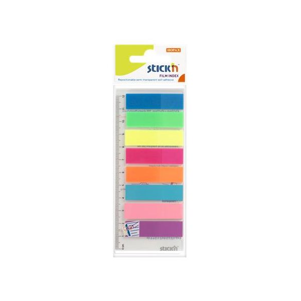 Záložky, plastové, 8x25 listov, 45x12 mm, STICK N, neónové farby, 200list