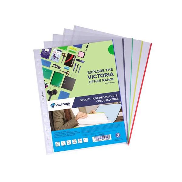 Euroobal, s farebným okrajom, A4, 50 mikr., číry, VICTORIA OFFICE, mix farieb