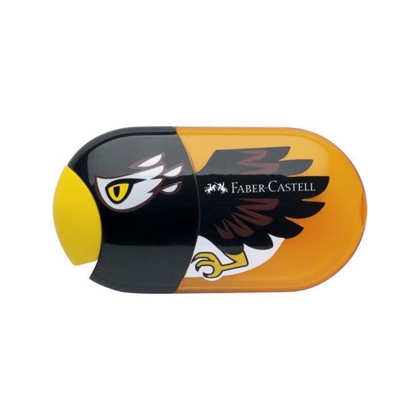 Strúhadlo a guma, 2 otvory, s nádobkou, FABER-CASTELL, motív: orol
