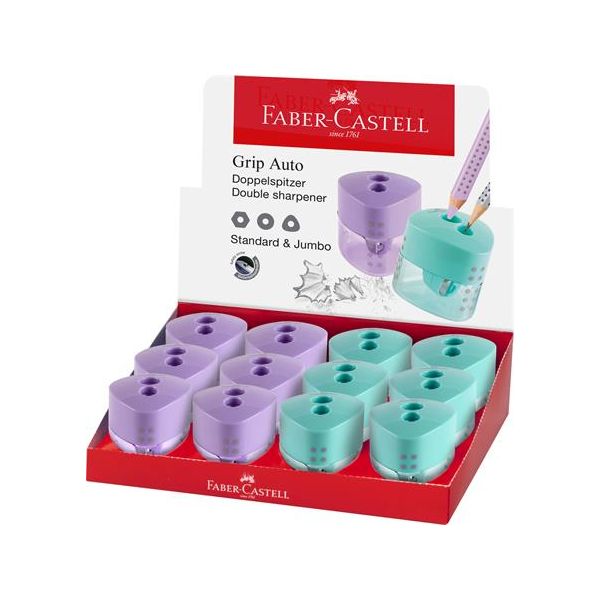 Strúhadlo, displej, dvojdierové, FABER-CASTELL, "Grip Auto", mix pastelových farieb