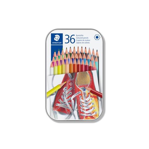 Farebné ceruzky, sada, šesťhranné, v plechovej krabičke, STAEDTLER "175", 36 rôznych farieb