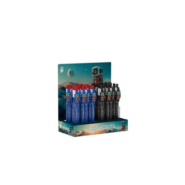Guľôčkové pero, displej, 0,8 mm, stláčací mechanizmus, mix, ICO "Robot", modré, 48ks