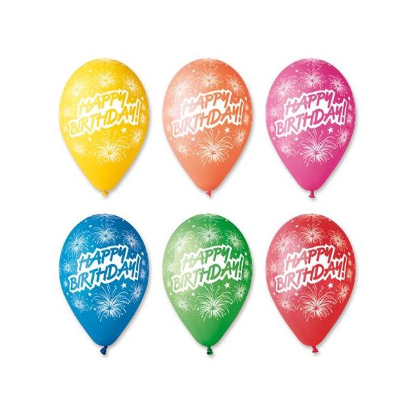 Balón, 30 cm, "Happy Birthday", ohňostroj
