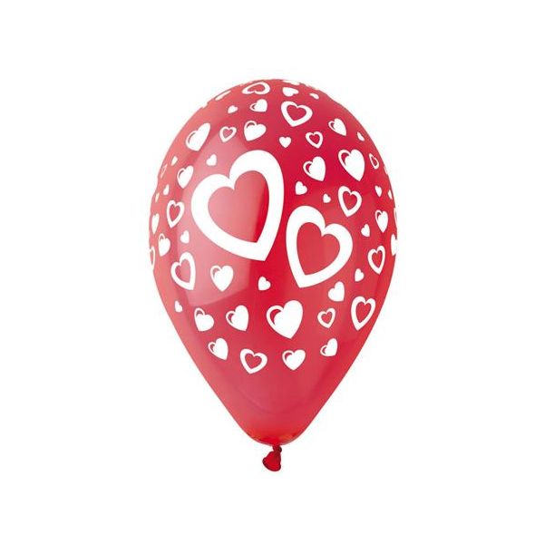 Balón, 30 cm, červený, srdiečka