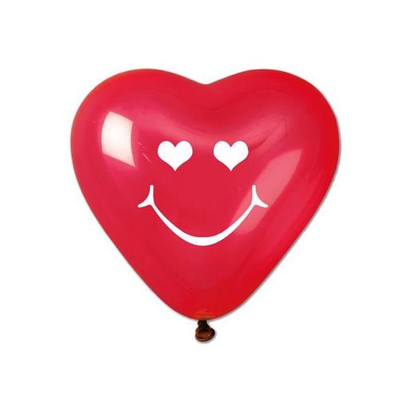 Balón, 40 cm, srdiečko, smiley, červený
