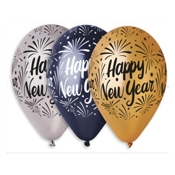 Balón, 33 cm, "Happy New Year", 3 rôzne farby