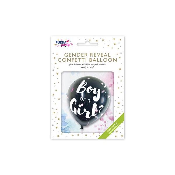 Balón, 91 cm, PUKKA PAD "Boy or a Girl", s konfetami