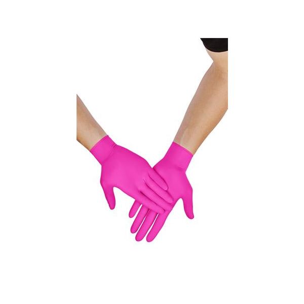 Ochranné rukavice, jednorazové, nitril, veľkosť M, 100 ks, nepudrované, magenta