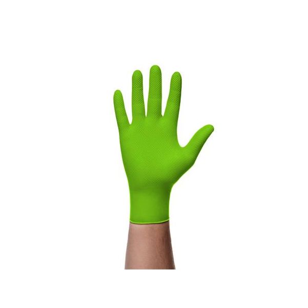 Ochranné rukavice, jednorazové, nitril, veľkosť M, 50 ks, nepudrované, vystužená diamantovou textúrou, zelená