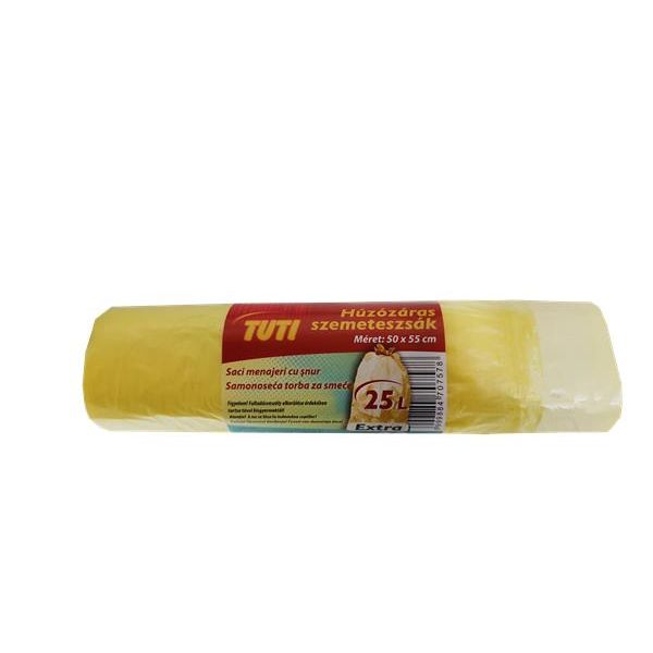 Vrecia na odpadky, zaťahovacie 25 l, 20 ks, 50x55 cm, 12 µ, TUTI, žltá