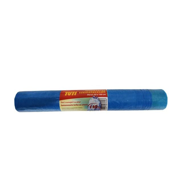 Vrecia na odpadky, zaťahovacie, 110 l, 10 ks, 60x100 cm, 16 µ, TUTI, modrá