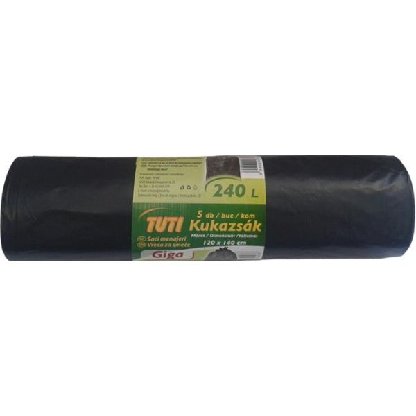 Vrecia na odpadky, 240 l, 5 ks, 120x140 cm, 40 µ, TUTI "Giga", čierna