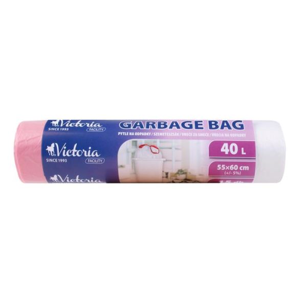 Vrecia na odpadky, zaťahovacie, 40 l, 15 ks, VICTORIA FACILITY