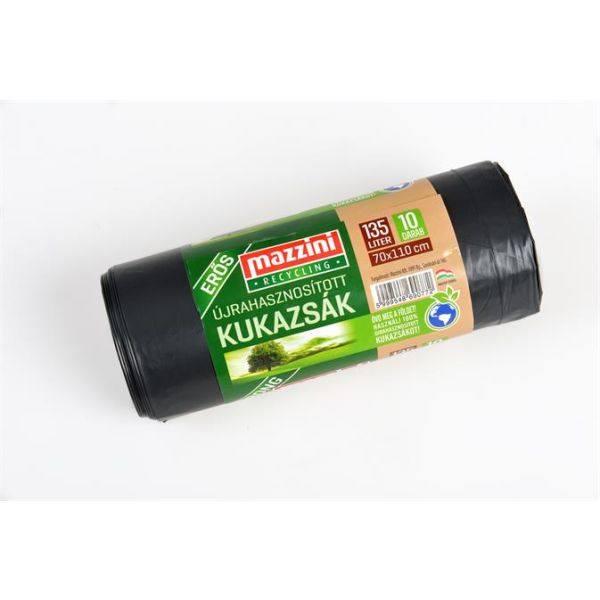 Vrecia na odpadky, recyklované, silné, 135 l, 10 ks, 70x110 cm, 30 µ, MAZZINI, čierna