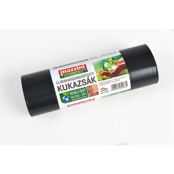 Vrecia na odpadky, recyklované, 150 l, 10 ks, 80x120 cm, 25 µ,  MAZZINI, čierna