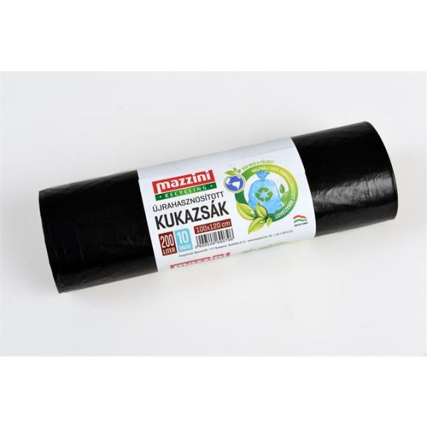 Vrecia na odpadky, recyklované, 200 l, 10 ks, 100x120 cm, 30 µ, MAZZINI, čierna