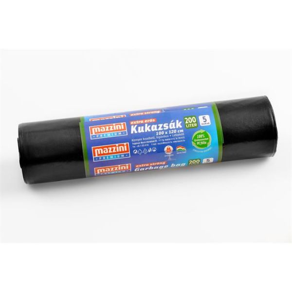 Vrecia na odpadky, extra silné, 200 l, 5 ks, 100x120 cm, 40 µ, MAZZINI "Premium", čierna