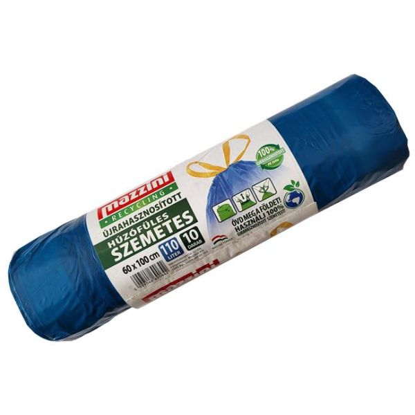 Vrecia na odpadky, recyklované, zaťahovacie, 110 l, 10 ks, 60x100 cm, 28 µ, MAZZINI, modrá