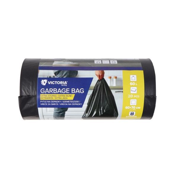 Vrecia na odpadky, extra silné, 60 l, 20 ks, VICTORIA FACILITY