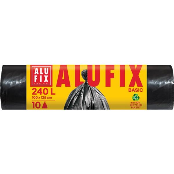 Vrece na odpad, 240 l, 10 ks, 100 x 125 cm, 20 µ, ALUFIX "Economy", čierne, 10ks