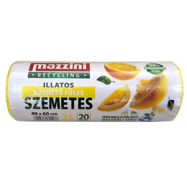 Vrecia na odpadky, recyklované, s uškom, parfumované, 35 l, 20 ks, 49x60 cm, 10 µ, MAZZINI, citrusová vôňa